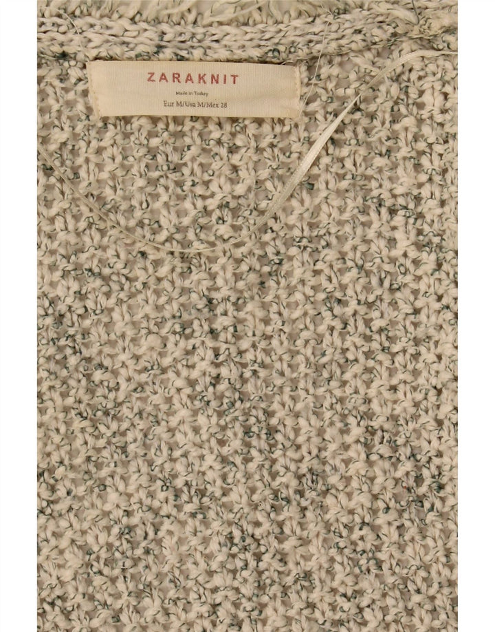 Zara Suéter Cardigan Aberto Feminino Reino Unido 14 Médio Bege Salpicado