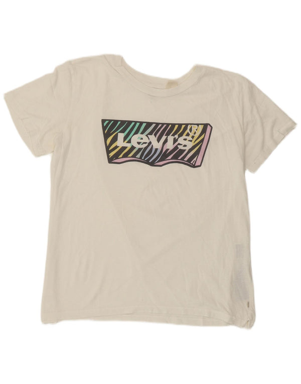 Camiseta feminina gráfica Levi's UK 14 algodão branco médio