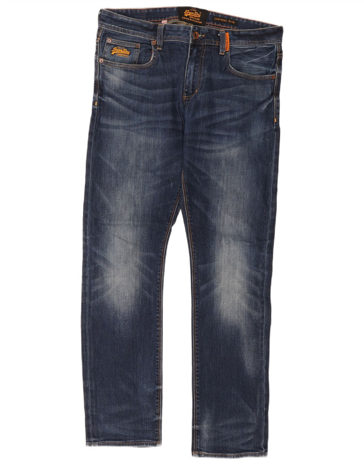 Superdry Mens Corporal Slim Jeans W34 L32 Azul Algodão