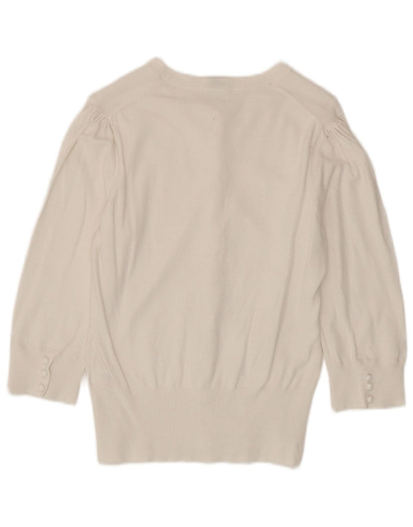 Suéter cardigã feminino Oasis manga 3/4 Reino Unido 12 algodão branco médio