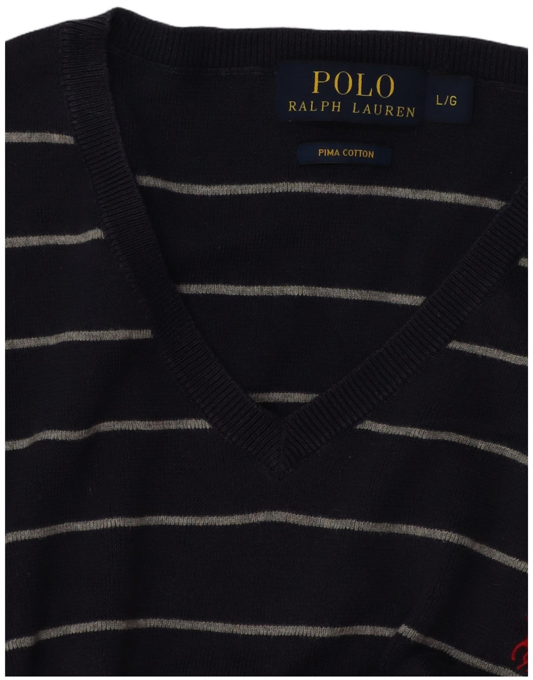 Suéter masculino POLO RALPH LAUREN com decote em V grande listrado azul marinho