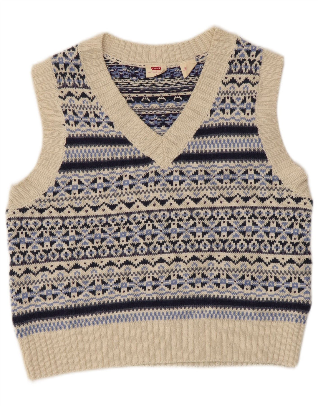 Regata feminina Levi's Crop Vest Reino Unido 12 Médio Azul Fair Isle Algodão