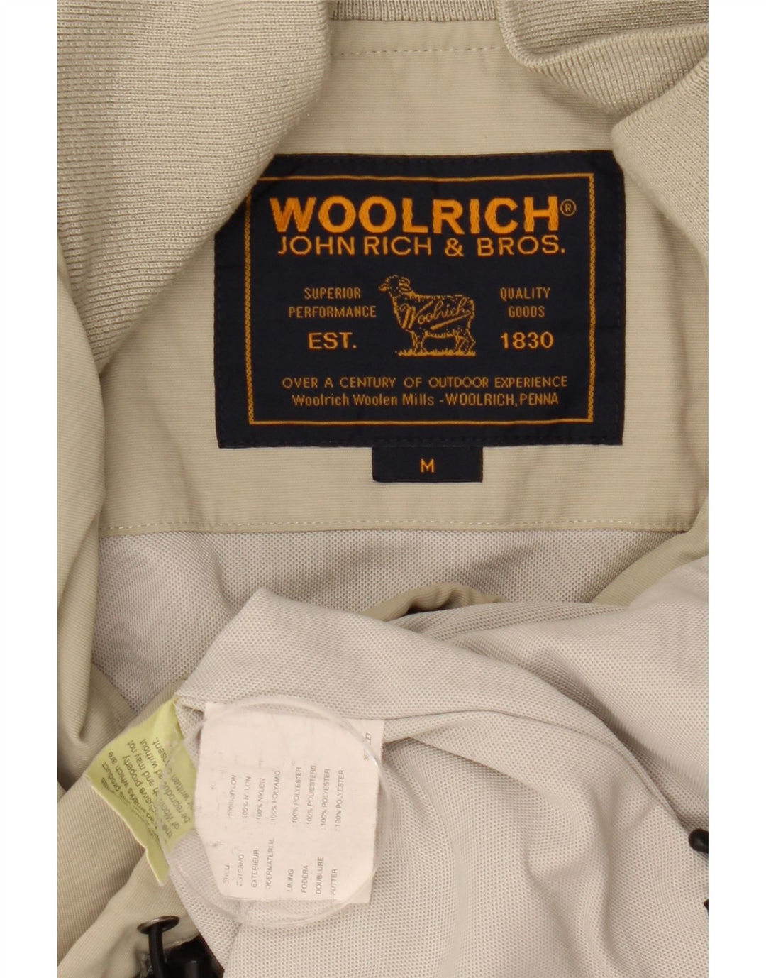 Jaqueta bomber masculina Woolrich UK 38 nylon bege médio