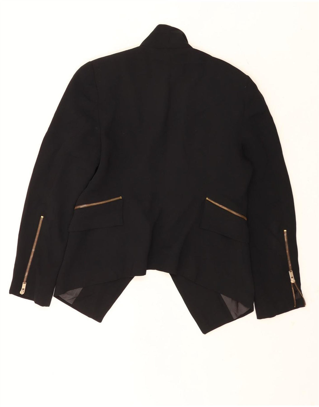 Jaqueta blazer aberta assimétrica feminina Zara Reino Unido 16 grande poliéster preto