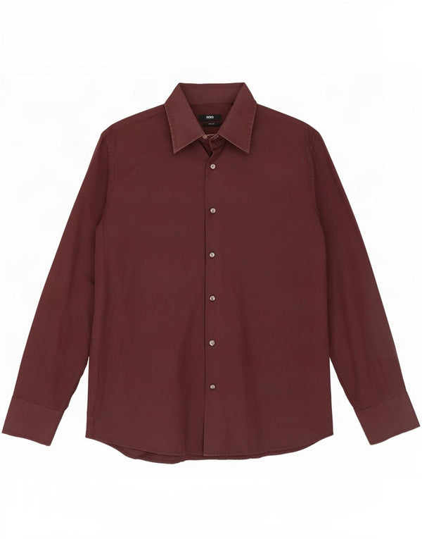 Camisa masculina Hugo Boss tamanho 42 16 1/2 grande algodão borgonha clássico