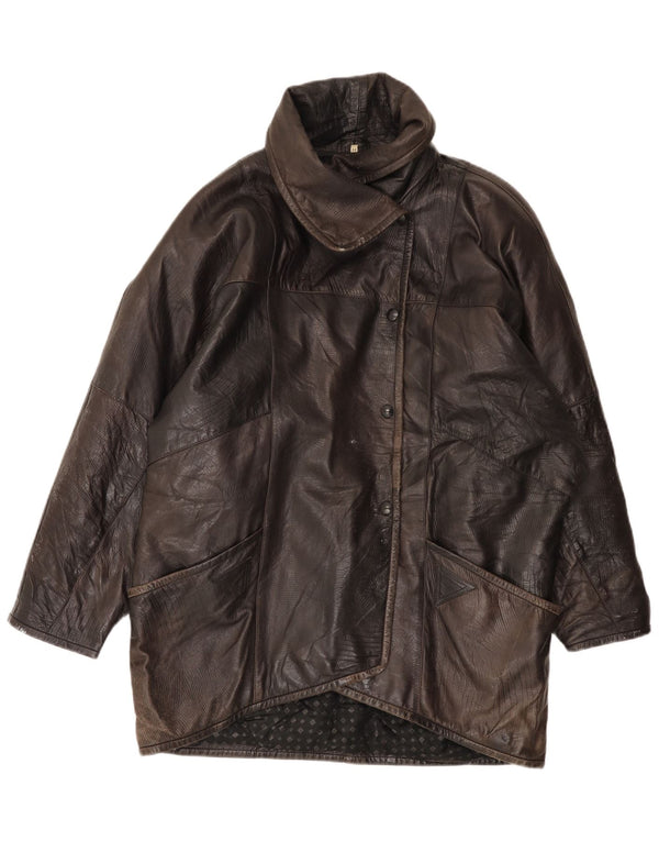 Jaqueta de couro oversized feminina vintage EU 44 XL couro marrom