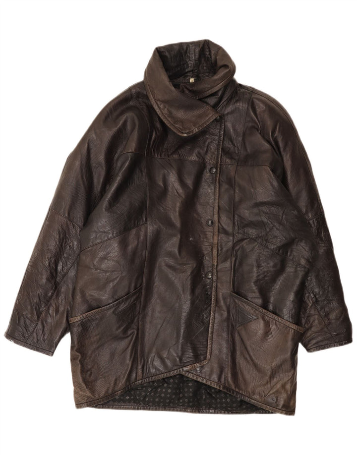 Jaqueta de couro oversized feminina vintage EU 44 XL couro marrom