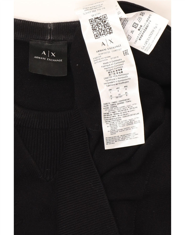 ARMANI EXCHANGE Suéter masculino com gola redonda e grande algodão preto