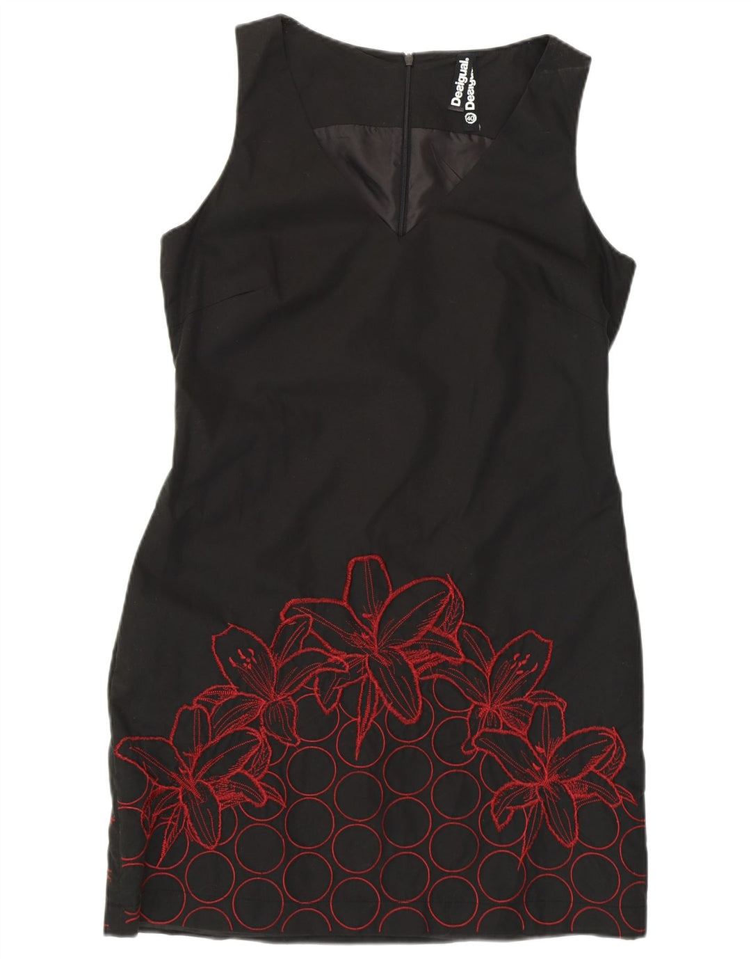DESIGUAL Vestido feminino sem mangas com bainha UE 40 médio preto floral algodão