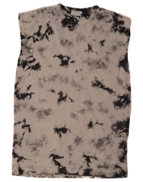 Replay Mens Tie Dye Regular Fit Colete Top XS Cinza Tie Dye Algodão