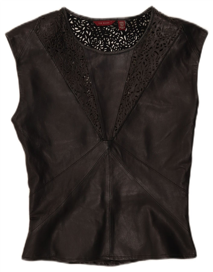 Blusa feminina de couro Ted Baker tamanho superior 1 XS preto