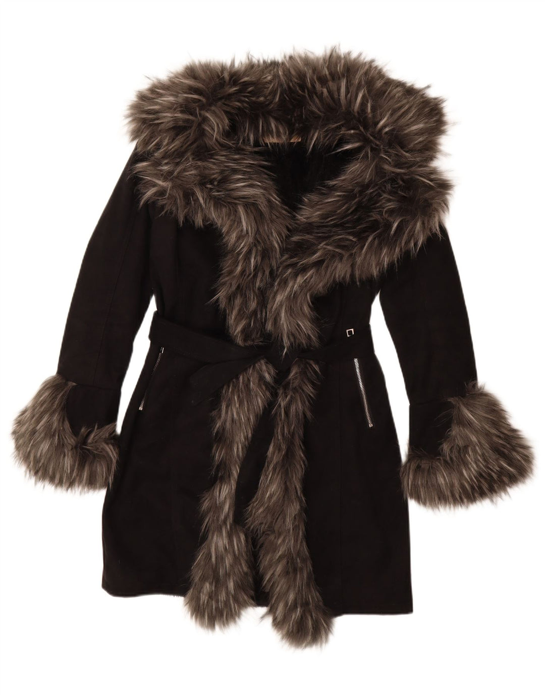 Sobretudo sherpa feminino vintage EU 36 pequeno acrílico preto