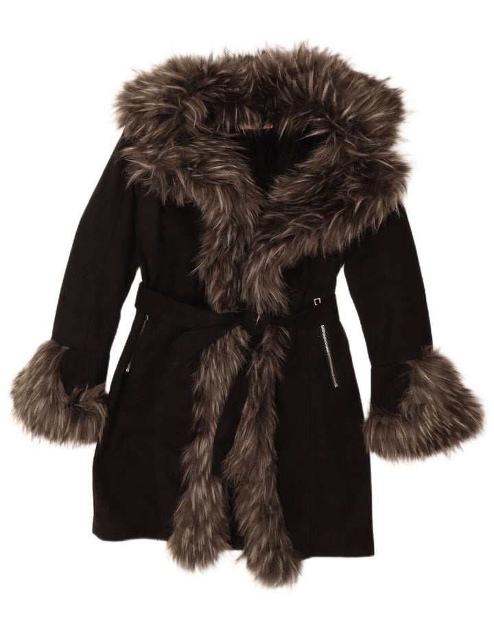 Sobretudo sherpa feminino vintage EU 36 pequeno acrílico preto