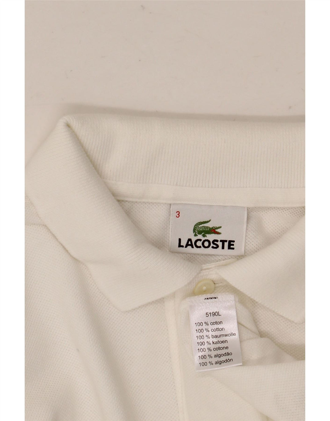 Camisa polo masculina de manga comprida LACOSTE tamanho 3 pequeno algodão branco