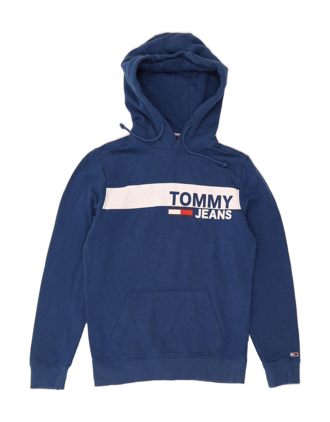 TOMMY HILFIGER Mens Graphic Hoodie Jumper XS Blue Cotton Vintage Tommy Hilfiger and Second-Hand Tommy Hilfiger from Messina Hembry 