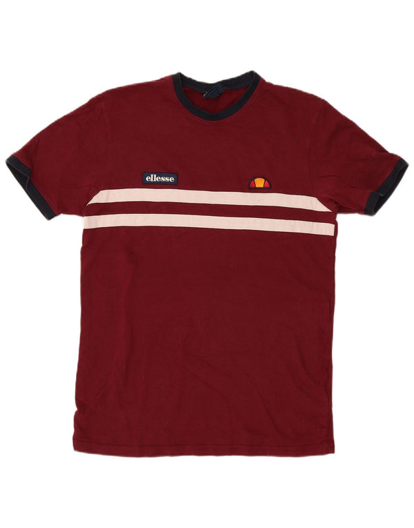 Ellesse Camiseta Masculina Top Pequeno Algodão Listrado Borgonha
