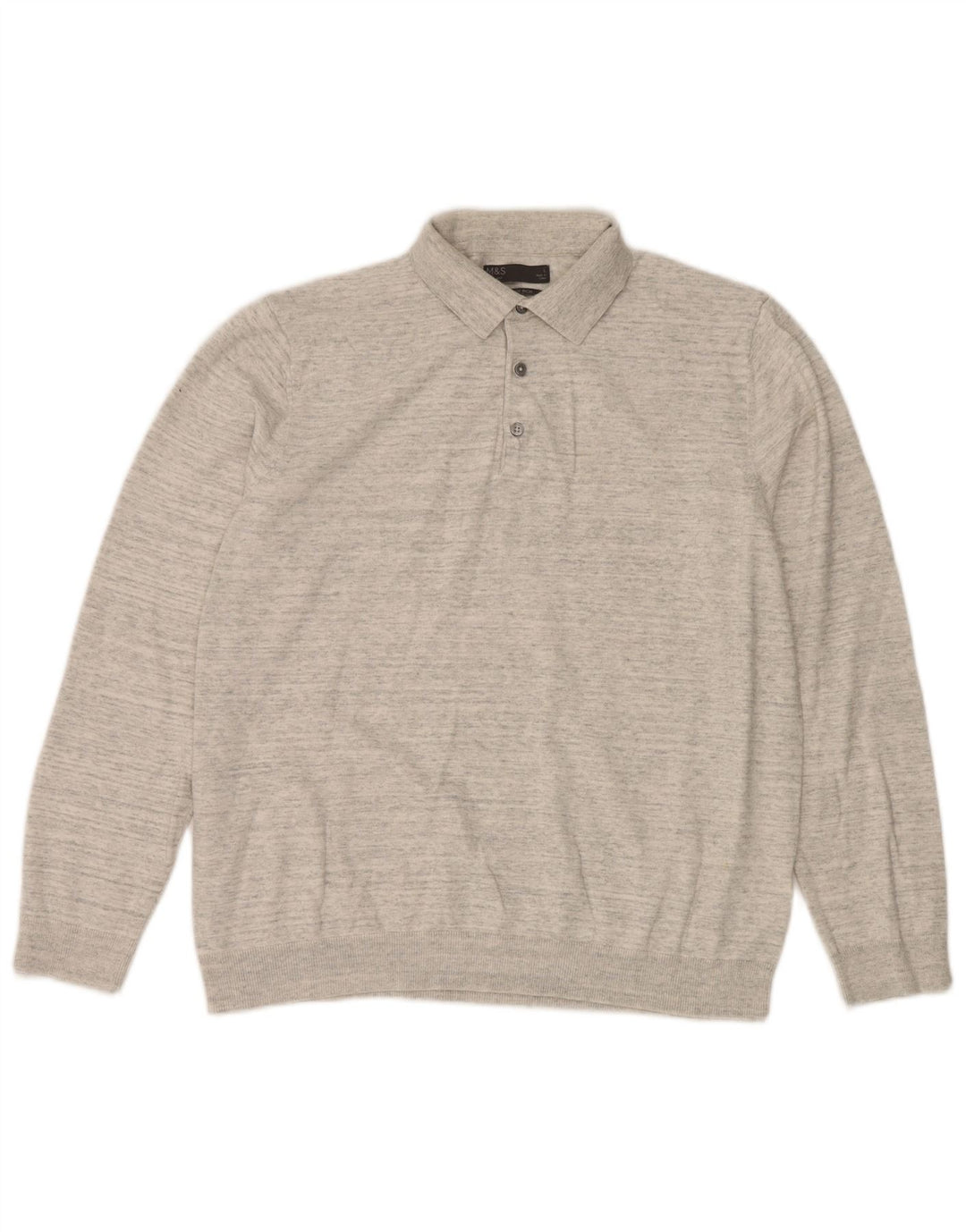 Suéter masculino Marks & Spencer com gola polo e algodão manchado cinza grande