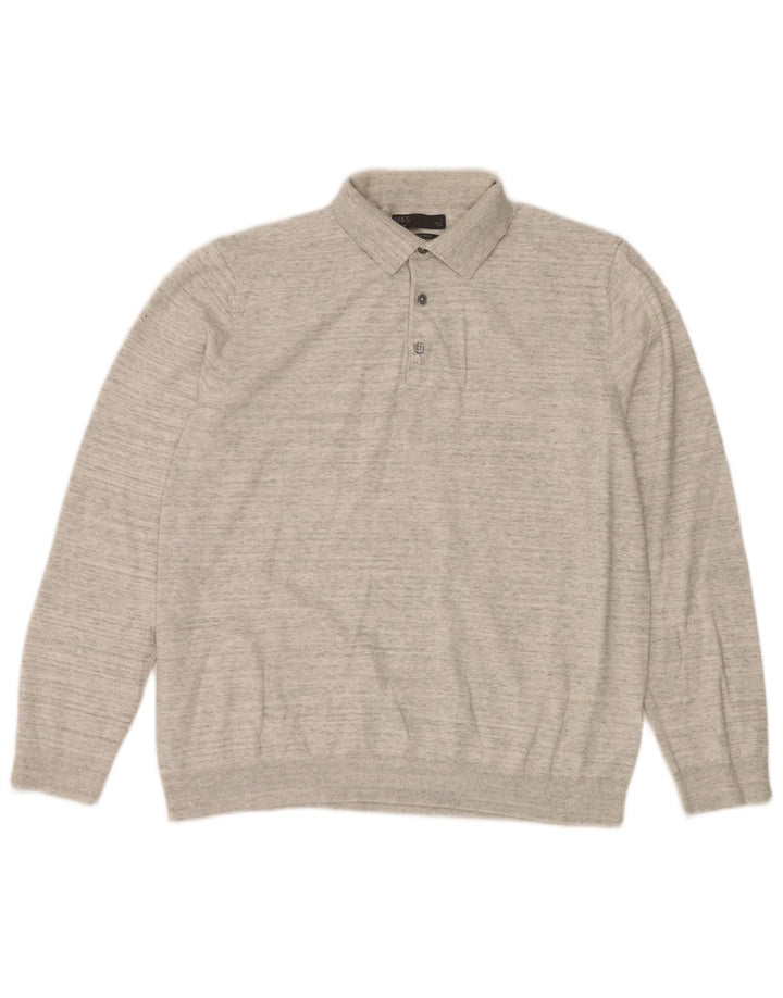 Suéter masculino Marks & Spencer com gola polo e algodão manchado cinza grande