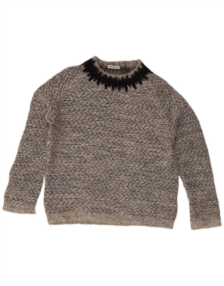 Suéter feminino Whistles com gola redonda Reino Unido 16 grande poliéster manchado cinza
