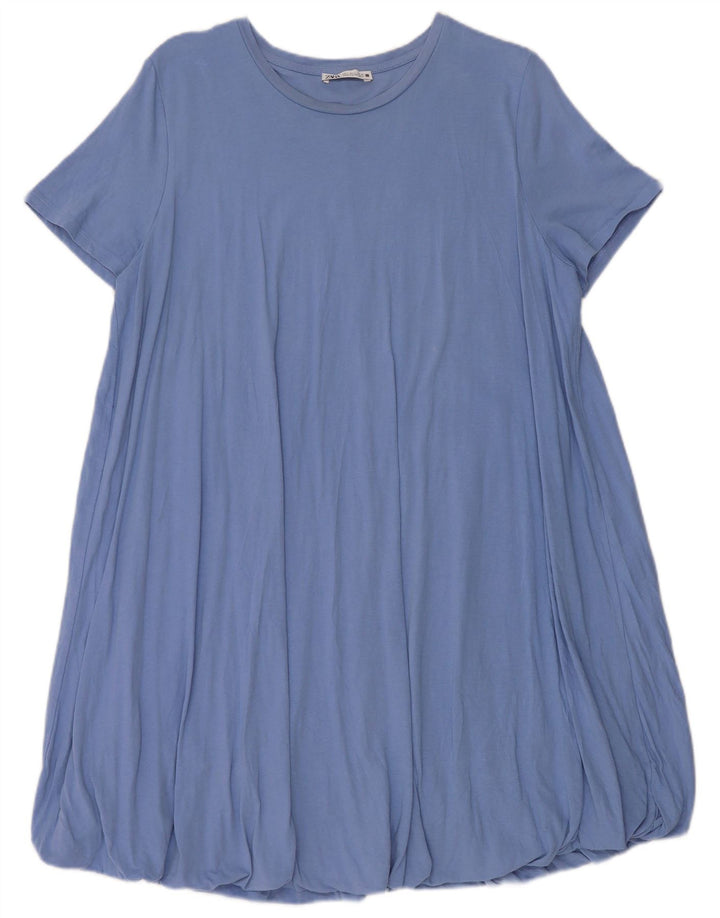 Vestido bolha feminino Zara Reino Unido 16 grande algodão azul