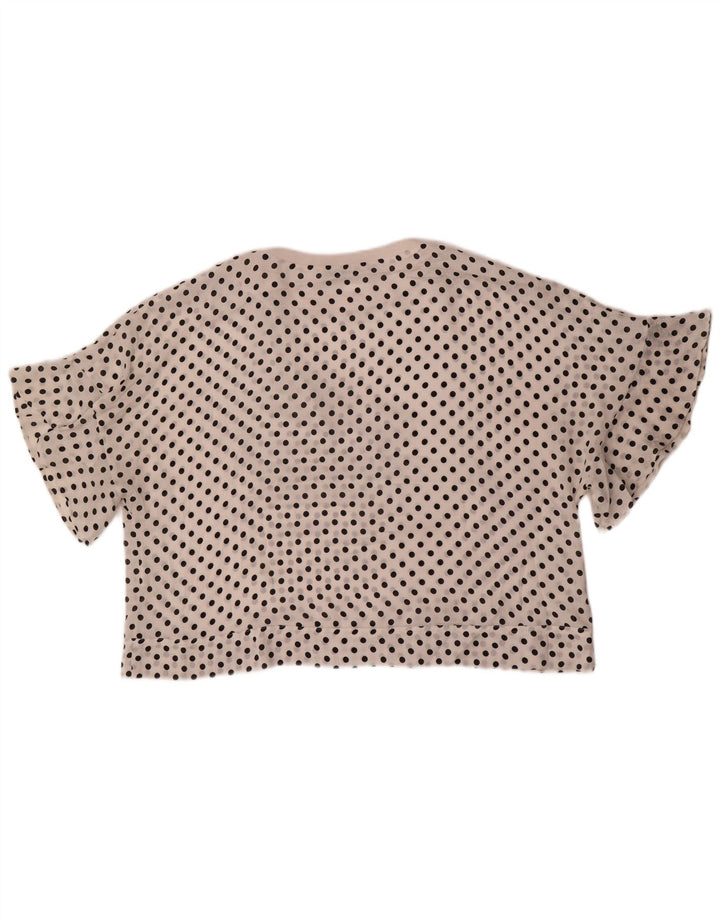 Zara blusa feminina oversized top UK 6 XS branco bolinhas poliéster