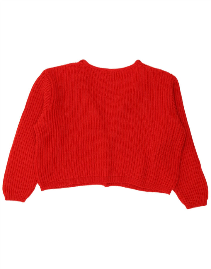 Benetton Suéter Cardigan Feminino Crop Oversized IT 48 XL Lã Vermelha