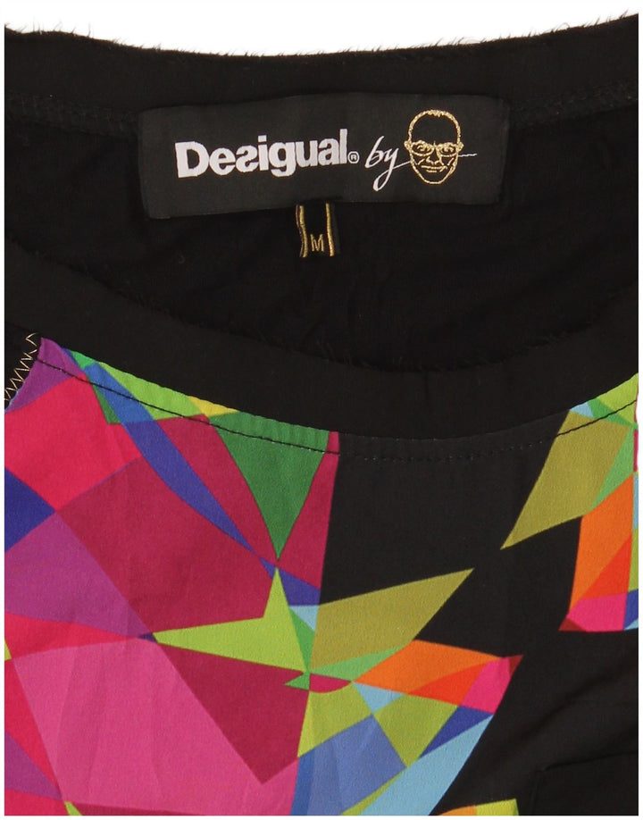 Desigual Camiseta Feminina Top UK 12 Médio Preto Geométrico