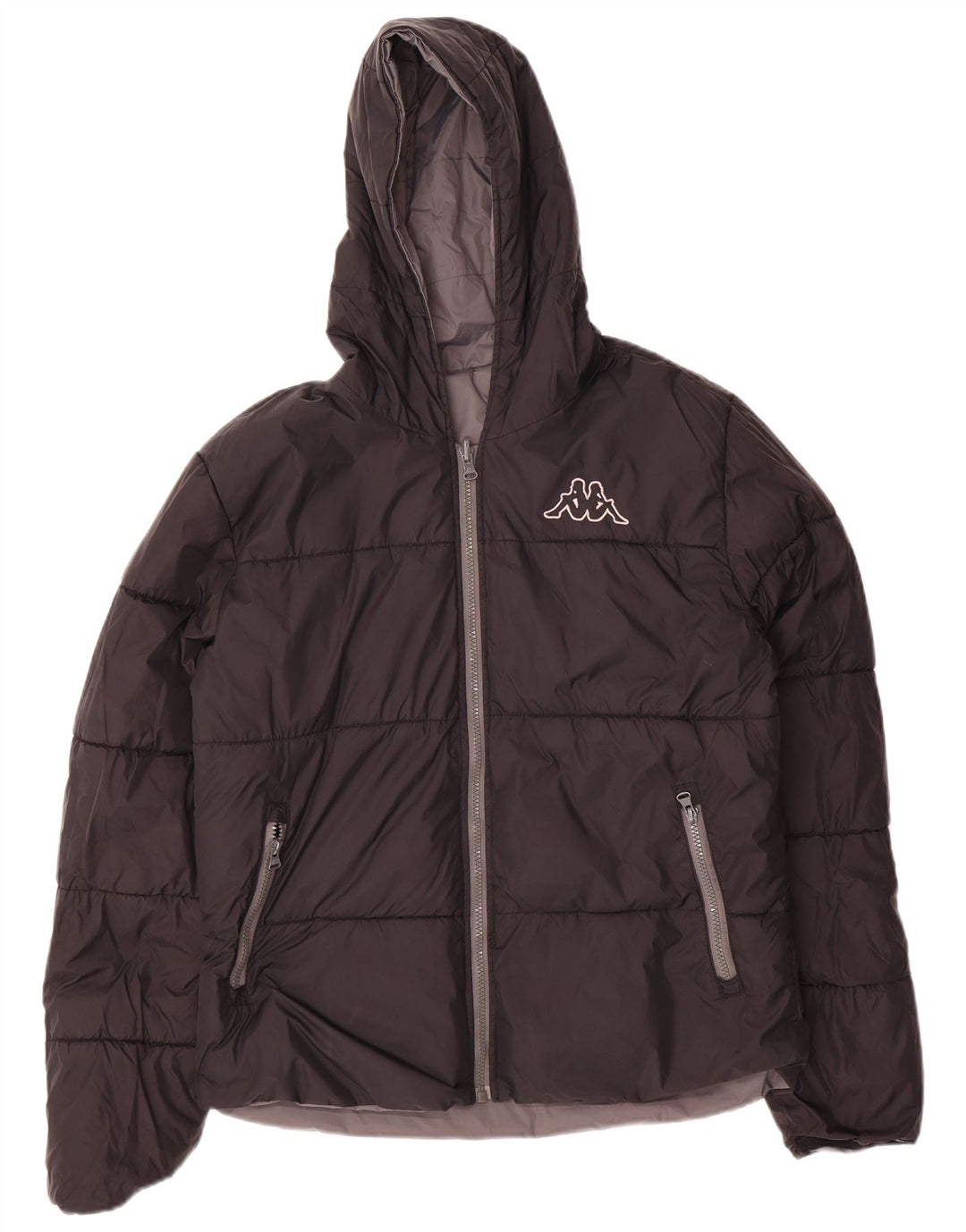Jaqueta acolchoada reversível com capuz feminino Kappa UK 14 cinza médio nylon