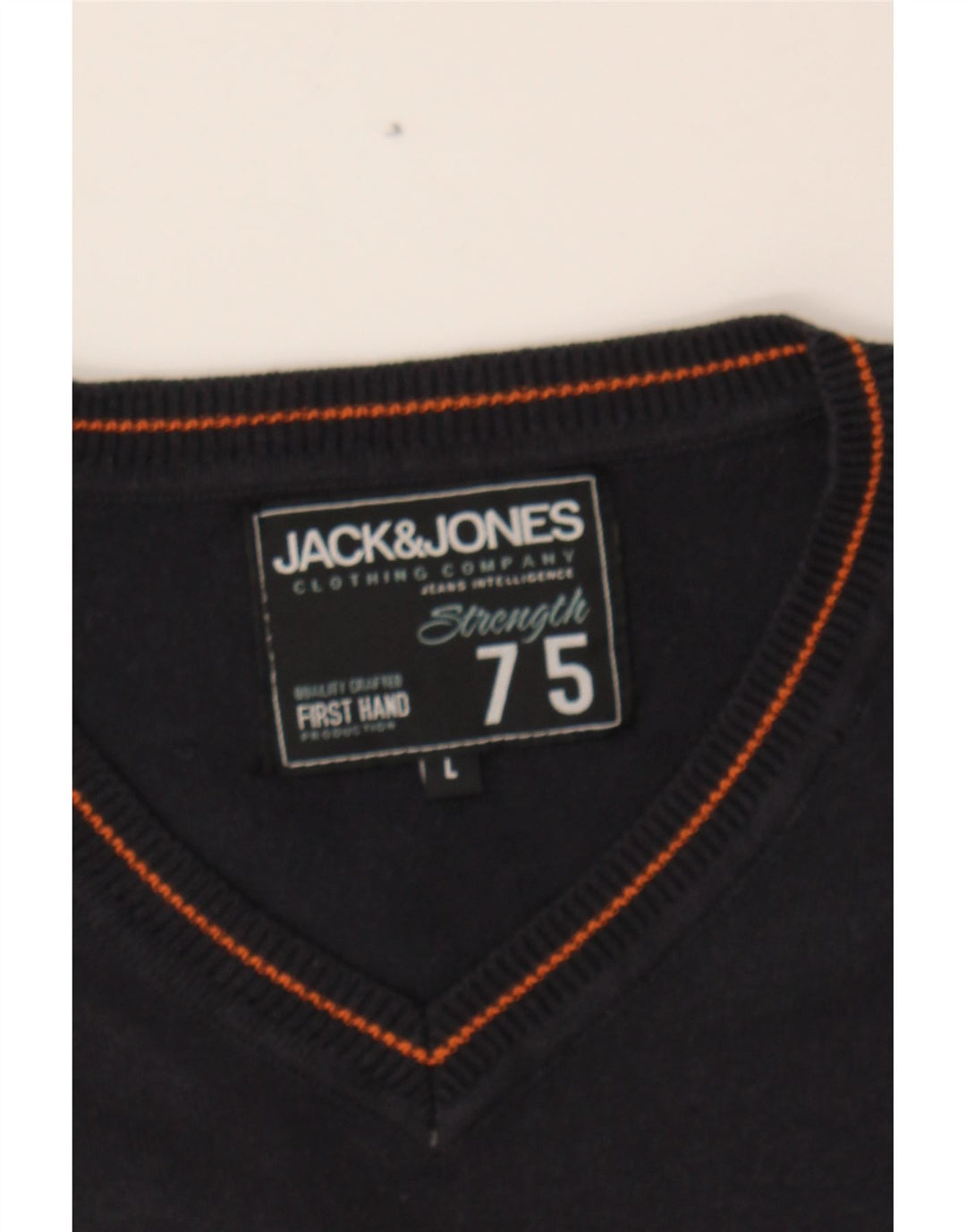 JACK & JONES Mens V-Neck Jumper Sweater Large Navy Blue Cotton Vintage Jack & Jones and Second-Hand Jack & Jones from Messina Hembry 