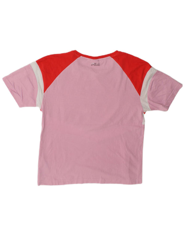Camiseta feminina Fila com estampa gráfica UK 10 pequeno algodão colorblock rosa