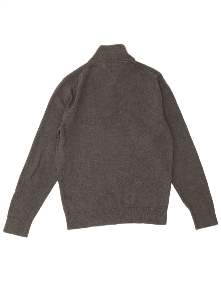 Suéter masculino Tommy Hilfiger com zíper e gola pequena de algodão cinza