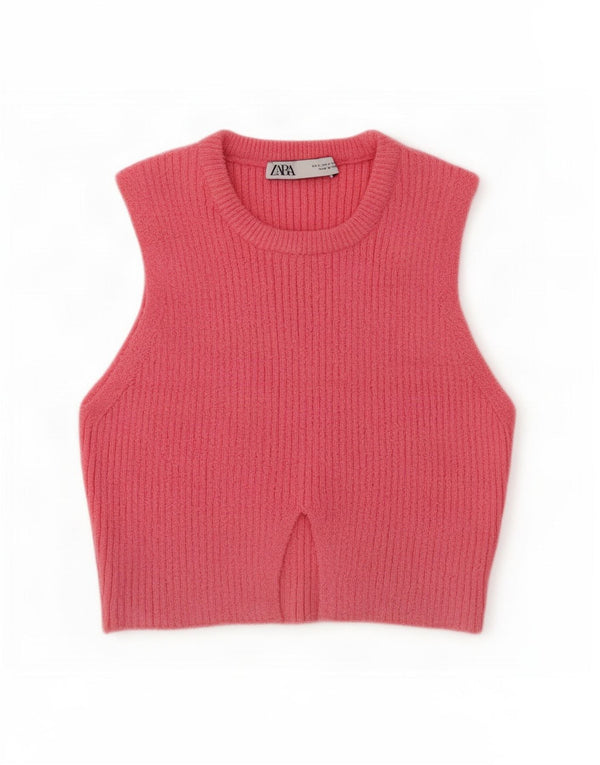 Regata feminina Zara com colete curto Reino Unido 8 algodão rosa pequeno