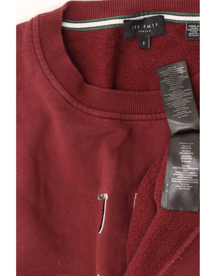 Suéter gráfico masculino Ted Baker tamanho 5 XL algodão borgonha