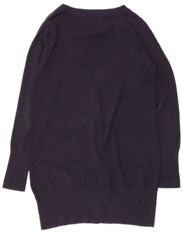 Suéter cardigã feminino Zara Longline Reino Unido 14 grande algodão azul marinho