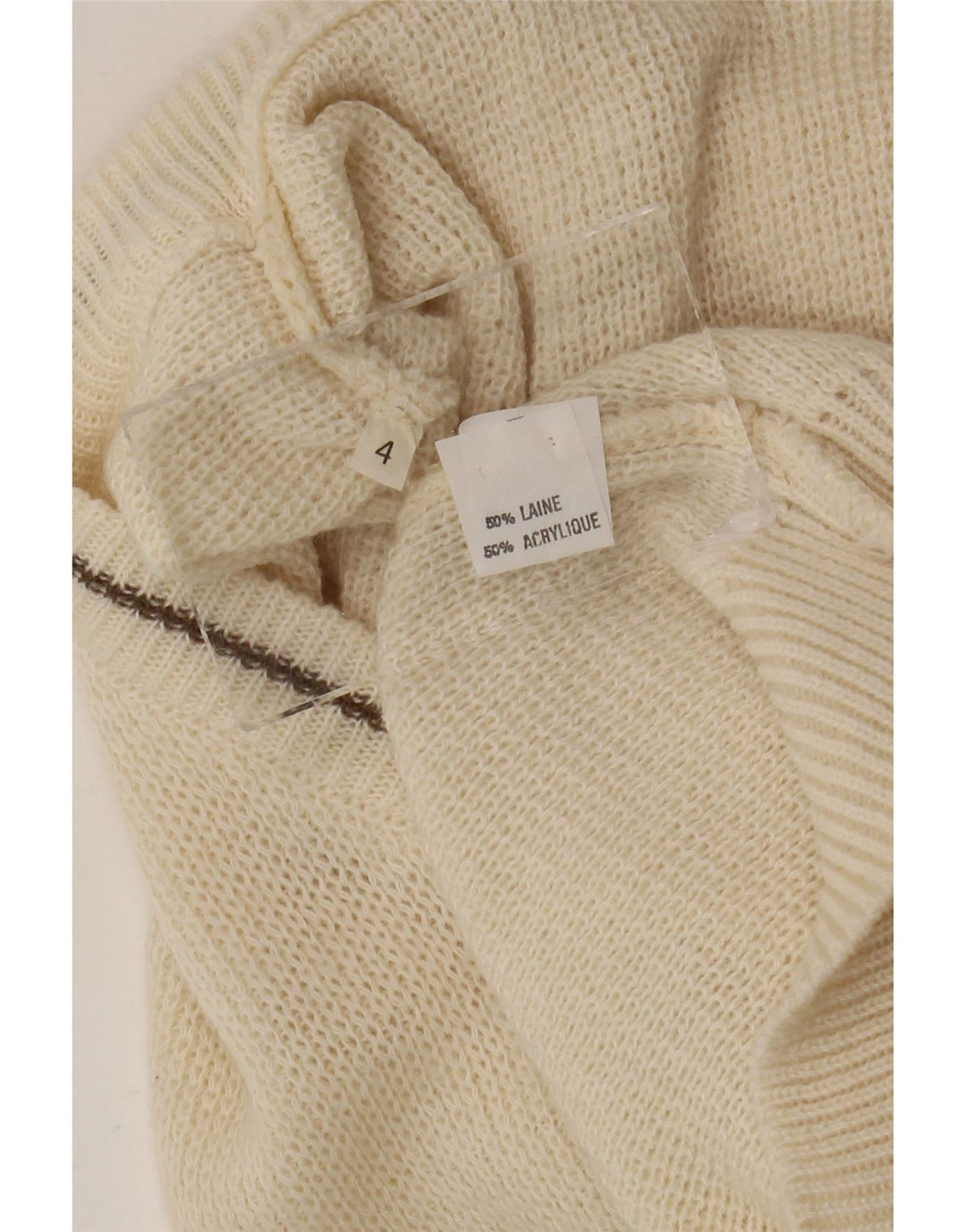 Suéter masculino vintage com decote em V grande lã branca Fair Isle