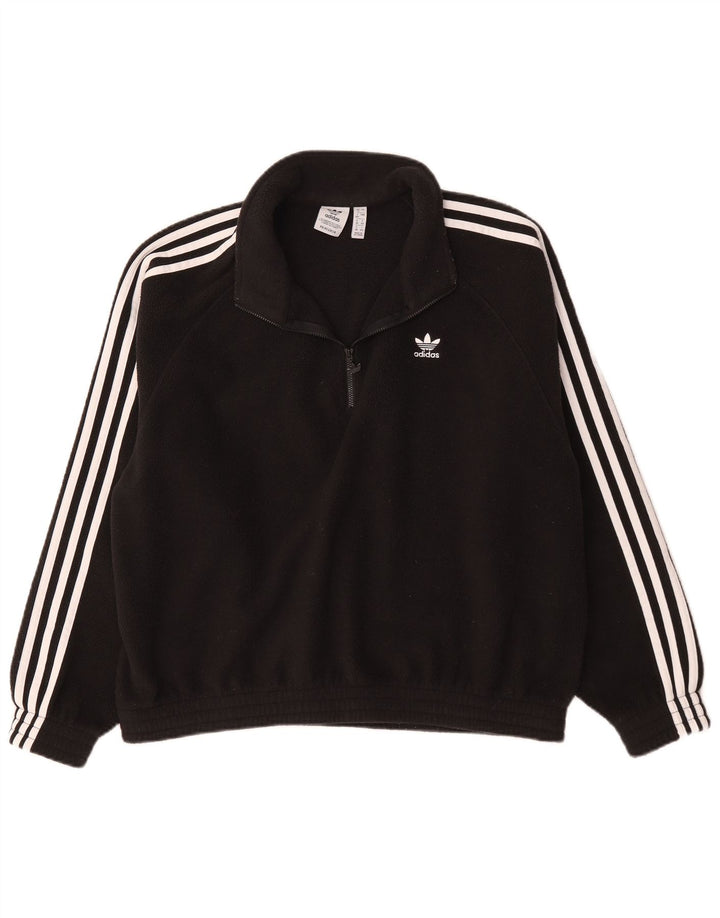 Suéter de lã superdimensionado com zíper e gola Adidas feminino Reino Unido 12 poliéster preto médio