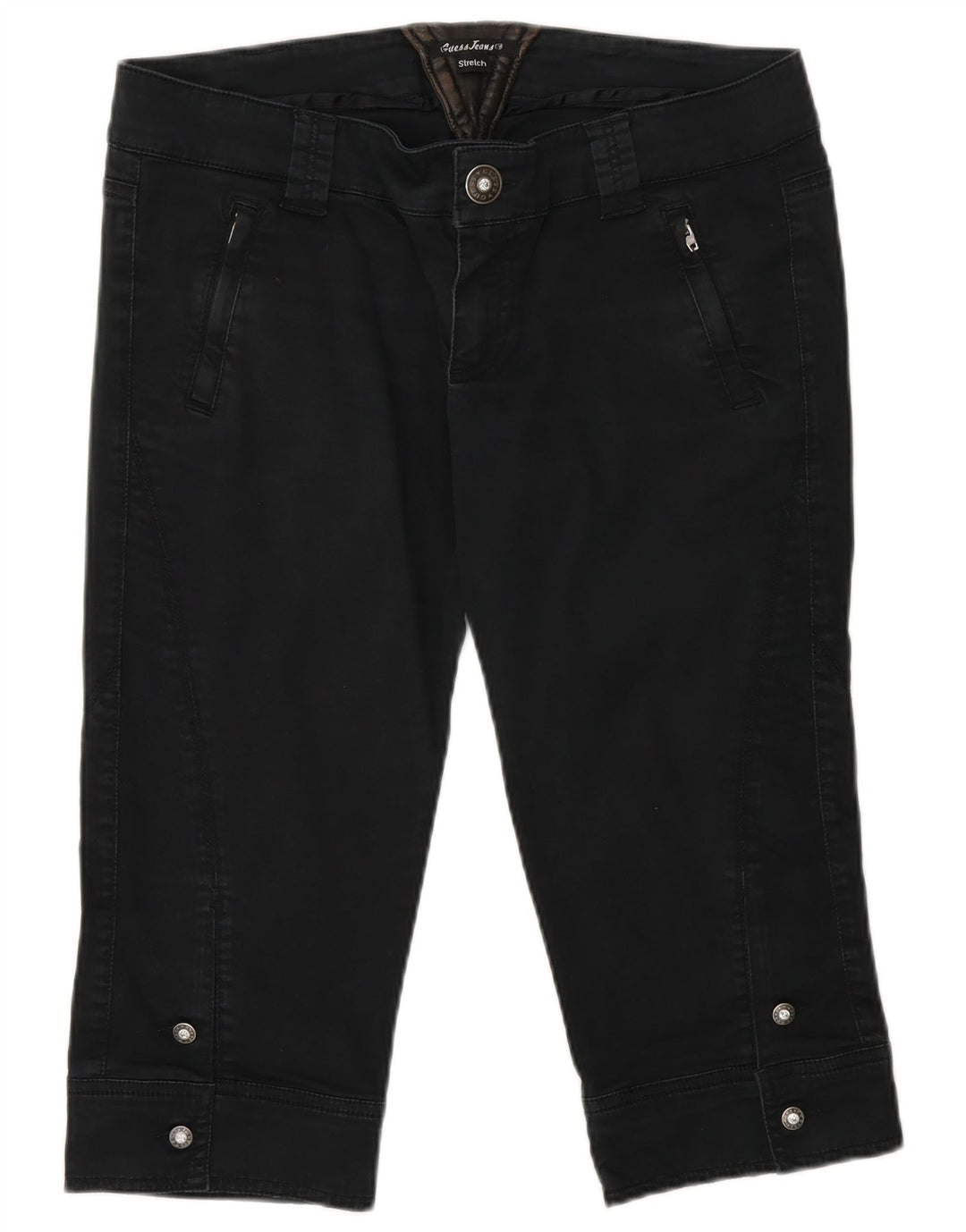 Calça capri feminina Guess W32 grande algodão preto