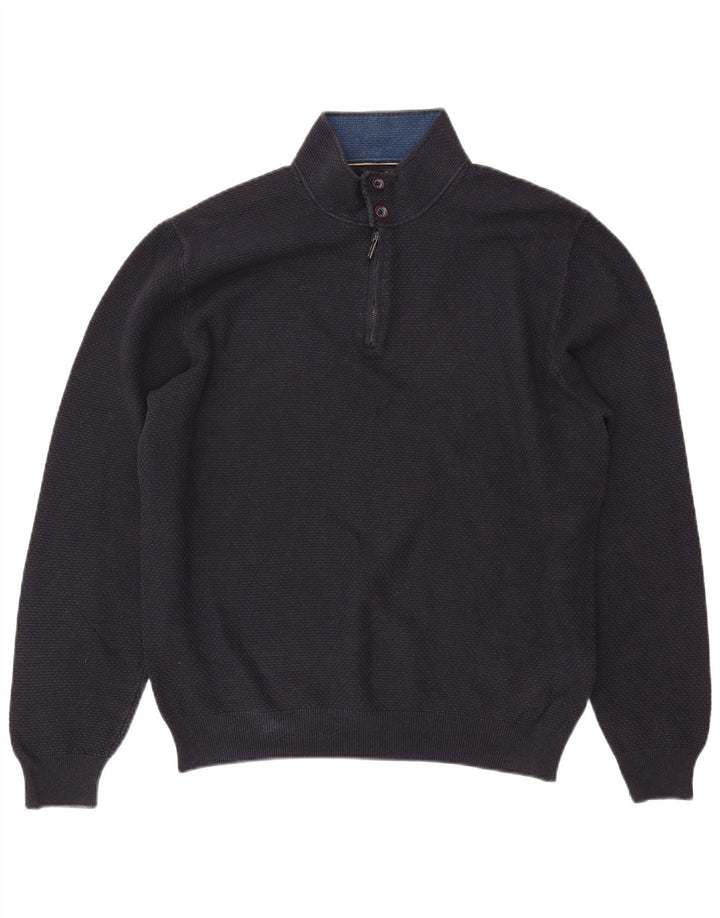 Suéter masculino MASSIMO DUTTI com zíper e gola 2XL algodão azul marinho