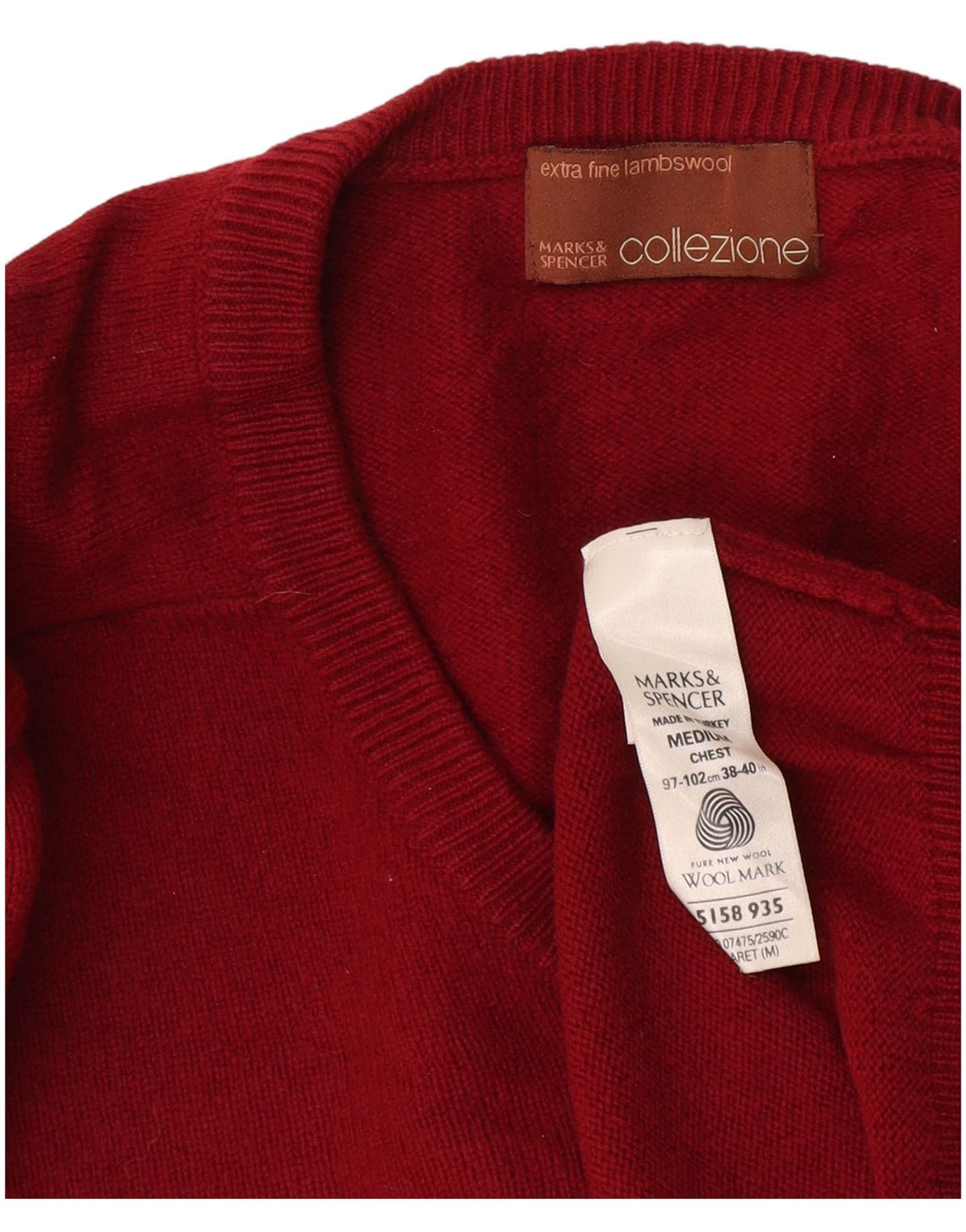 Suéter masculino Marks & Spencer com decote em V médio lã cor de vinho