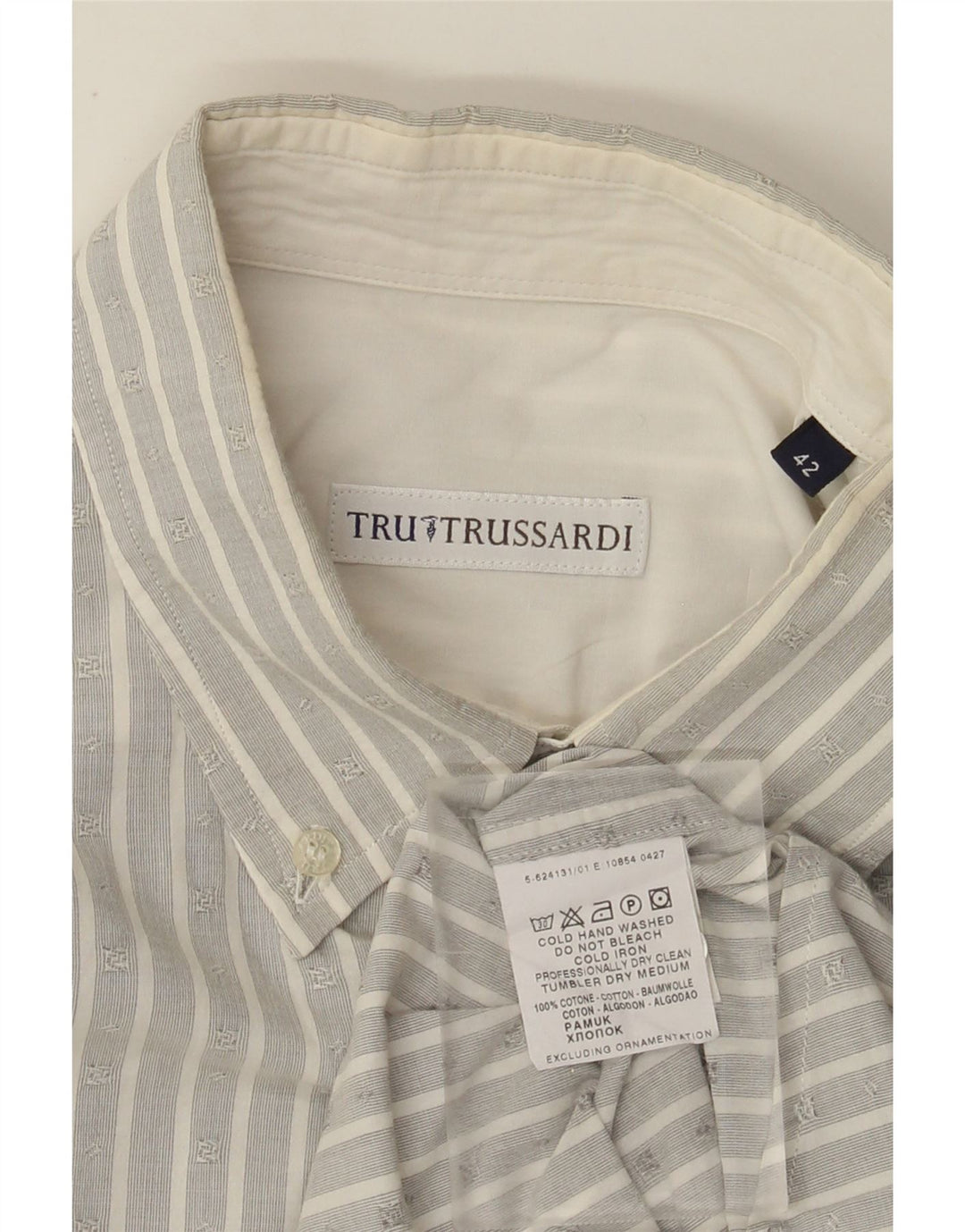 Camisa masculina Trussardi tamanho 42 grande algodão listrado cinza