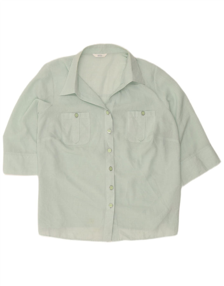 Camisa feminina de manga curta Marks & Spencer UK 20 2XL verde poliéster