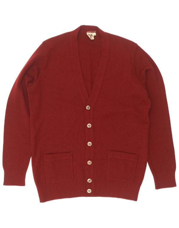 Suéter Cardigan Masculino Vintage IT 54 XL Lã Virgem Borgonha