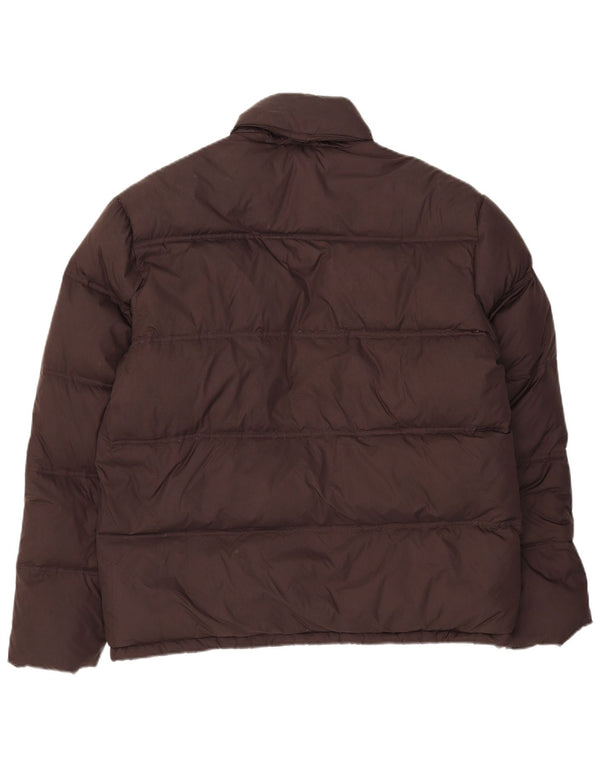 Jaqueta acolchoada com capuz masculina vintage UK 40 grande poliamida marrom