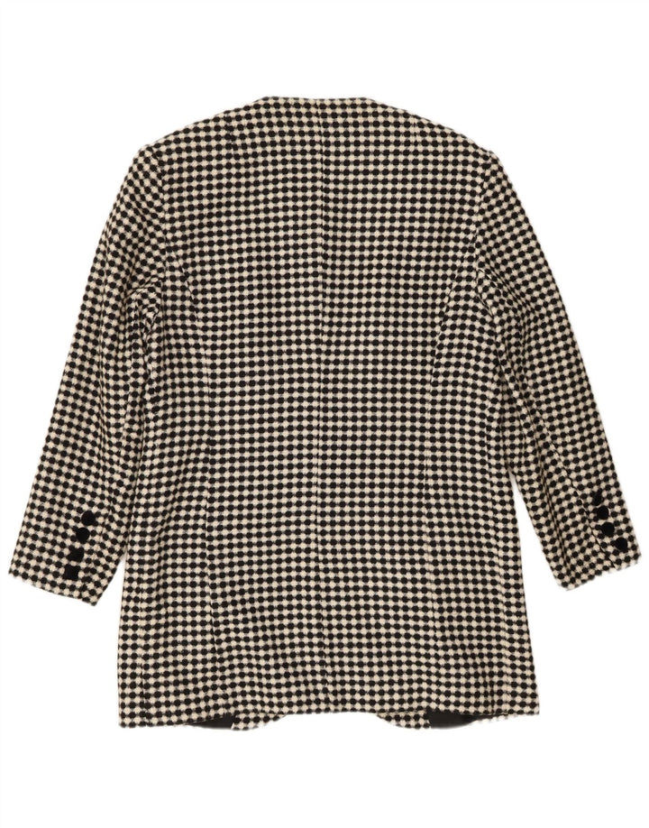 Jaqueta blazer feminina vintage com 4 botões, poliéster xadrez preto grande Reino Unido 16