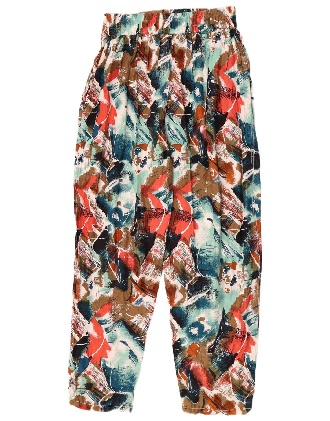Avant Garde Calça feminina casual com padrão abstrato W30 L28 multicolorida