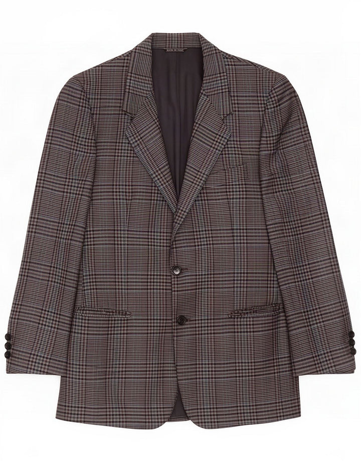 Adolfo Trabaldo Jaqueta masculina de 2 botões Blazer IT 48 Lã xadrez cinza médio