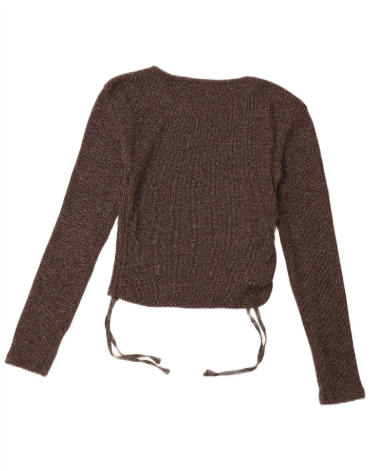 Zara Top feminino de manga comprida UK 12 poliéster marrom médio