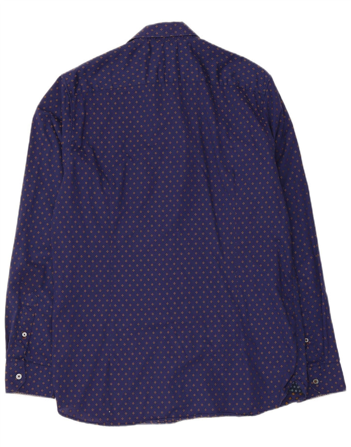 Camisa masculina Ted Baker tamanho 4 grande algodão manchado azul marinho