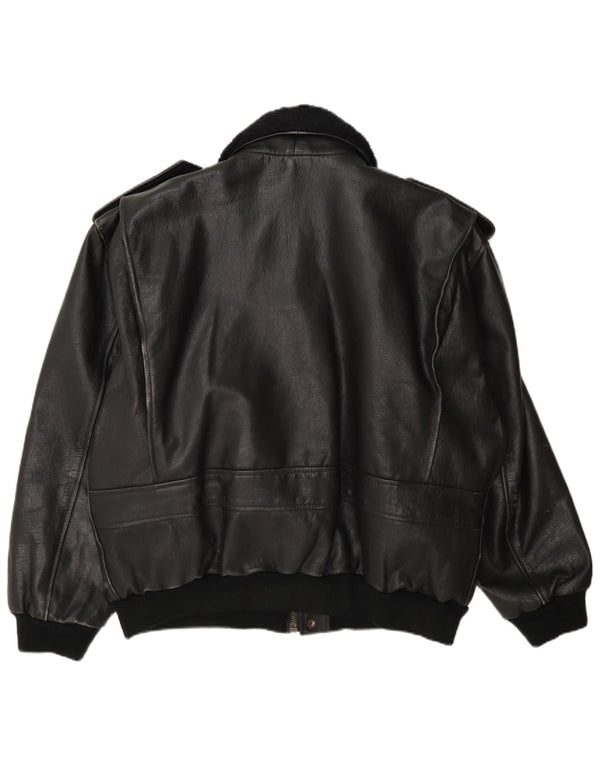 Vintage Mens Military Leather Jacket UK 42 XL Black