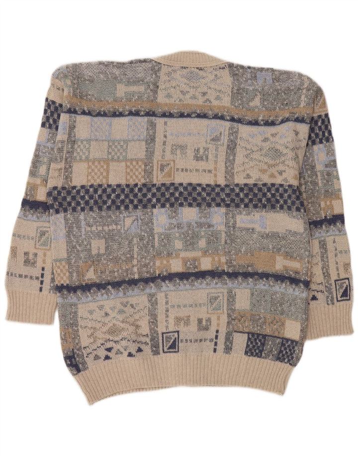 Suéter Cardigan Masculino Vintage Médio Multicolorido Geométrico